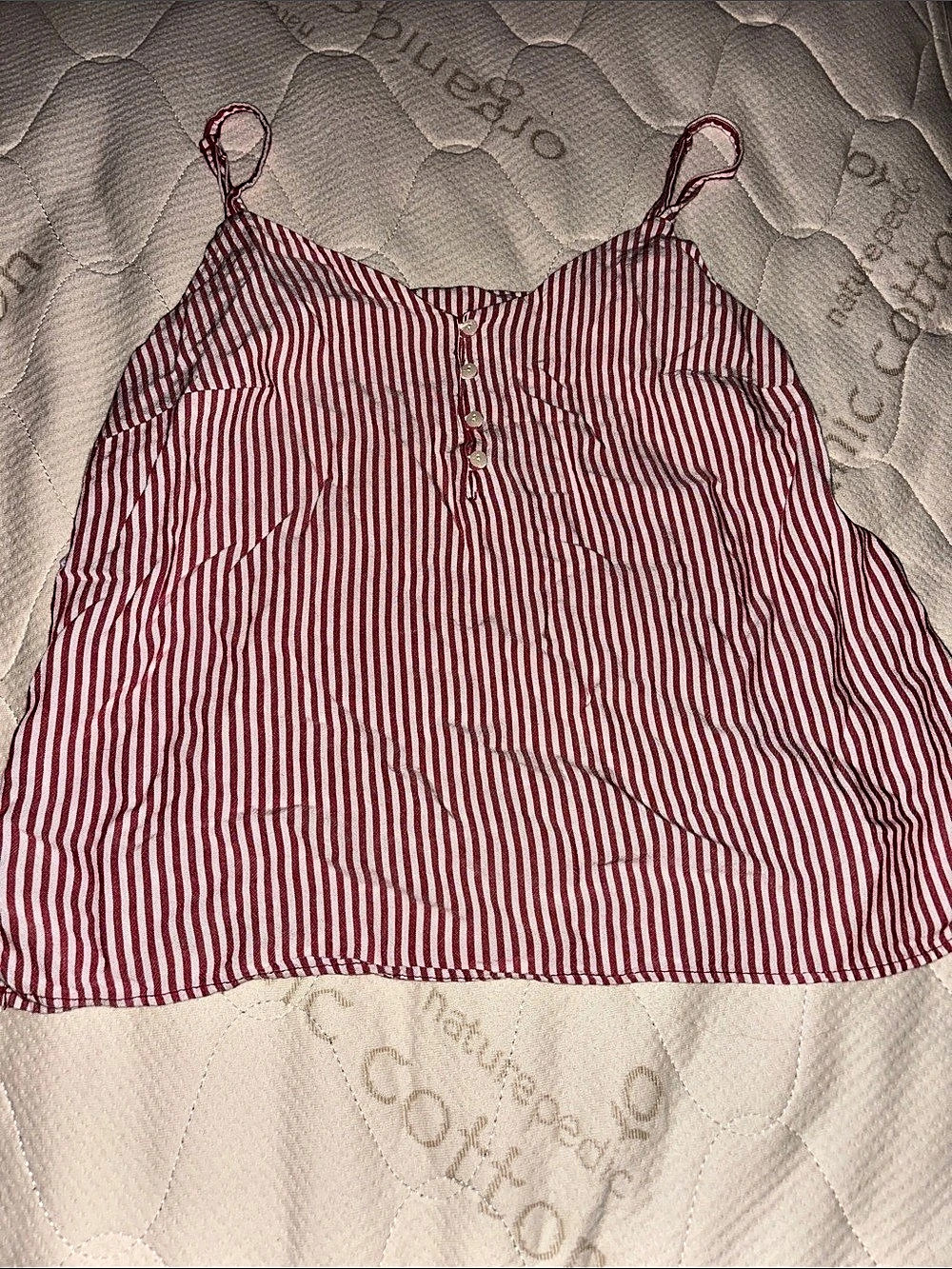 Old Navy Button-Front Cami Tank Top Striped Red & White Medium